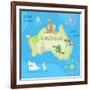 Concept Design Map of Australian Continent with Animals Drawing in Funny Cartoon Style for Kids And-Dunhill-Framed Art Print