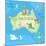 Concept Design Map of Australian Continent with Animals Drawing in Funny Cartoon Style for Kids And-Dunhill-Mounted Art Print