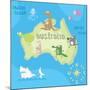 Concept Design Map of Australian Continent with Animals Drawing in Funny Cartoon Style for Kids And-Dunhill-Mounted Art Print