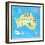 Concept Design Map of Australian Continent with Animals Drawing in Funny Cartoon Style for Kids And-Dunhill-Framed Art Print