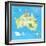 Concept Design Map of Australian Continent with Animals Drawing in Funny Cartoon Style for Kids And-Dunhill-Framed Art Print