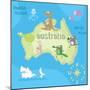 Concept Design Map of Australian Continent with Animals Drawing in Funny Cartoon Style for Kids And-Dunhill-Mounted Art Print