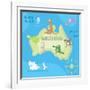 Concept Design Map of Australian Continent with Animals Drawing in Funny Cartoon Style for Kids And-Dunhill-Framed Art Print