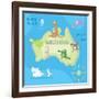 Concept Design Map of Australian Continent with Animals Drawing in Funny Cartoon Style for Kids And-Dunhill-Framed Art Print