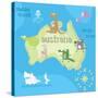 Concept Design Map of Australian Continent with Animals Drawing in Funny Cartoon Style for Kids And-Dunhill-Stretched Canvas