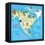 Concept Design Map of North American Continent with Animals Drawing in Funny Cartoon Style for Kids-Dunhill-Framed Stretched Canvas