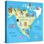 Concept Design Map of North American Continent with Animals Drawing in Funny Cartoon Style for Kids-Dunhill-Stretched Canvas