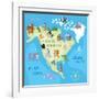 Concept Design Map of North American Continent with Animals Drawing in Funny Cartoon Style for Kids-Dunhill-Framed Art Print