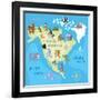 Concept Design Map of North American Continent with Animals Drawing in Funny Cartoon Style for Kids-Dunhill-Framed Art Print