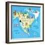 Concept Design Map of North American Continent with Animals Drawing in Funny Cartoon Style for Kids-Dunhill-Framed Art Print