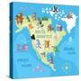 Concept Design Map of North American Continent with Animals Drawing in Funny Cartoon Style for Kids-Dunhill-Stretched Canvas