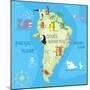 Concept Design Map of South American Continent with Animals Drawing in Funny Cartoon Style for Kids-Dunhill-Mounted Premium Giclee Print