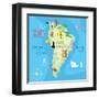 Concept Design Map of South American Continent with Animals Drawing in Funny Cartoon Style for Kids-Dunhill-Framed Art Print