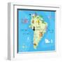 Concept Design Map of South American Continent with Animals Drawing in Funny Cartoon Style for Kids-Dunhill-Framed Art Print