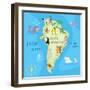 Concept Design Map of South American Continent with Animals Drawing in Funny Cartoon Style for Kids-Dunhill-Framed Art Print