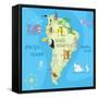 Concept Design Map of South American Continent with Animals Drawing in Funny Cartoon Style for Kids-Dunhill-Framed Stretched Canvas