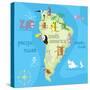 Concept Design Map of South American Continent with Animals Drawing in Funny Cartoon Style for Kids-Dunhill-Stretched Canvas