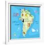 Concept Design Map of South American Continent with Animals Drawing in Funny Cartoon Style for Kids-Dunhill-Framed Art Print