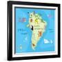 Concept Design Map of South American Continent with Animals Drawing in Funny Cartoon Style for Kids-Dunhill-Framed Art Print