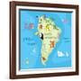 Concept Design Map of South American Continent with Animals Drawing in Funny Cartoon Style for Kids-Dunhill-Framed Art Print