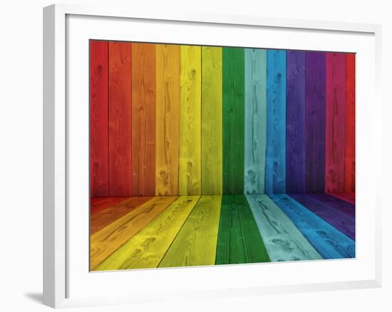 Concept or Conceptual Abstract Multicolored or Colorful Old Vintage Grungy Wood Wall Floor Texture-bestdesign36-Framed Photographic Print