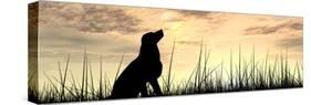 Concept or Conceptual Young Beautiful Black Cute Dog Silhouette in Grass or Meadow over a Sky at Su-bestdesign36-Stretched Canvas