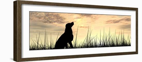 Concept or Conceptual Young Beautiful Black Cute Dog Silhouette in Grass or Meadow over a Sky at Su-bestdesign36-Framed Photographic Print