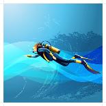 Scuba Diver Girl-Conceptcafe-Framed Stretched Canvas