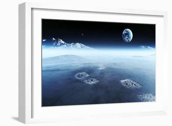 Conceptual Artwork of Mankind Exploring Space and Alien Planets. Footprints are the Evidence Left B-Johan Swanepoel-Framed Art Print