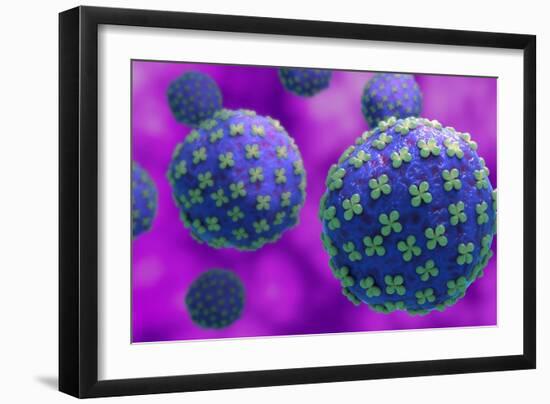 Conceptual biomedical illustration of the Hantaan virus.-Stocktrek Images-Framed Art Print