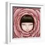 Conceptual Illustration or Poster with Head of Girl in Rose Petal with Key in His Hand-Larissa Kulik-Framed Art Print