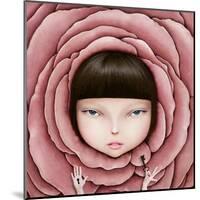 Conceptual Illustration or Poster with Head of Girl in Rose Petal with Key in His Hand-Larissa Kulik-Mounted Art Print