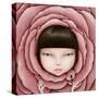 Conceptual Illustration or Poster with Head of Girl in Rose Petal with Key in His Hand-Larissa Kulik-Stretched Canvas