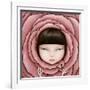 Conceptual Illustration or Poster with Head of Girl in Rose Petal with Key in His Hand-Larissa Kulik-Framed Art Print