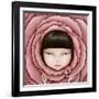 Conceptual Illustration or Poster with Head of Girl in Rose Petal with Key in His Hand-Larissa Kulik-Framed Art Print