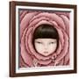 Conceptual Illustration or Poster with Head of Girl in Rose Petal with Key in His Hand-Larissa Kulik-Framed Art Print