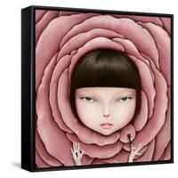 Conceptual Illustration or Poster with Head of Girl in Rose Petal with Key in His Hand-Larissa Kulik-Framed Stretched Canvas