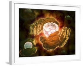 Conceptual Image of Endoplasmic Reticulum around a Cell Nucleus-null-Framed Art Print