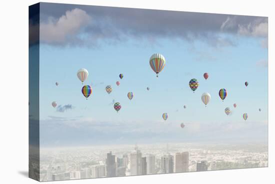 Conceptual Image with Colorful Balloons Flying High in Sky-Sergey Nivens-Stretched Canvas