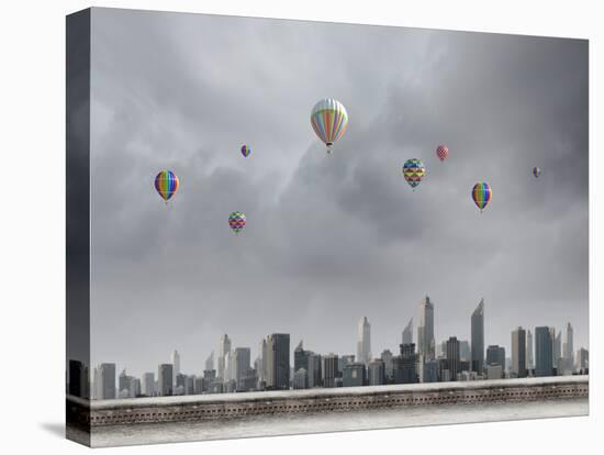 Conceptual Image with Colorful Balloons Flying High in Sky-Sergey Nivens-Stretched Canvas