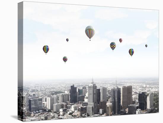 Conceptual Image with Colorful Balloons Flying High in Sky-Sergey Nivens-Stretched Canvas