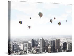 Conceptual Image with Colorful Balloons Flying High in Sky-Sergey Nivens-Stretched Canvas