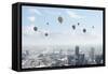 Conceptual Image with Colorful Balloons Flying High in Sky-Sergey Nivens-Framed Stretched Canvas