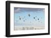 Conceptual Image with Colorful Balloons Flying High in Sky-Sergey Nivens-Framed Photographic Print