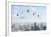 Conceptual Image with Colorful Balloons Flying High in Sky-Sergey Nivens-Framed Photographic Print