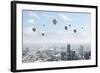 Conceptual Image with Colorful Balloons Flying High in Sky-Sergey Nivens-Framed Photographic Print