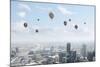 Conceptual Image with Colorful Balloons Flying High in Sky-Sergey Nivens-Mounted Photographic Print