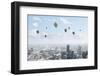 Conceptual Image with Colorful Balloons Flying High in Sky-Sergey Nivens-Framed Photographic Print