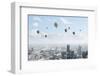 Conceptual Image with Colorful Balloons Flying High in Sky-Sergey Nivens-Framed Photographic Print