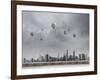 Conceptual Image with Colorful Balloons Flying High in Sky-Sergey Nivens-Framed Photographic Print